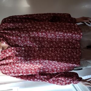Loft Burgundy floral button up shirt